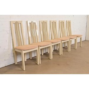 Italian Modern Cream Lacquered High Back Dining Chairs, Set of Six