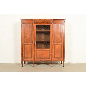 Paul Sormani Style Antique French Regency Louis XVI Kingwood Inlaid Marquetry Armoire or Bookcase Cabinet With Mounted Bronze Ormolu, Circa 1880s