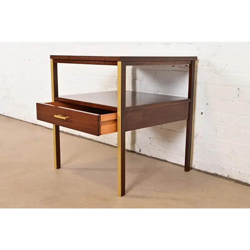 Paul McCobb for Calvin Furniture Linear Group Walnut Two-Tier Nightstand, Newly Refinished - Image 6