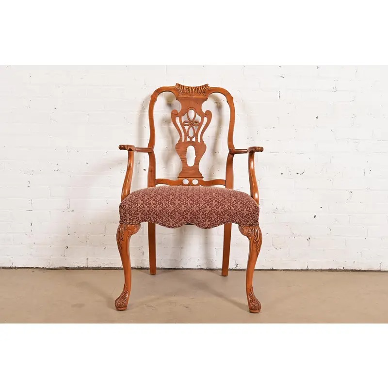 Romweber Antique Georgian Carved Walnut Dining Chairs, Set of Six - Image 6