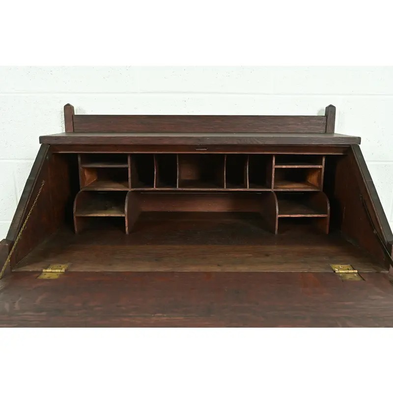 Stickley Brothers Style Antique Mission Oak Arts & Crafts Drop Front Secretary Desk, Circa 1910 - Image 6