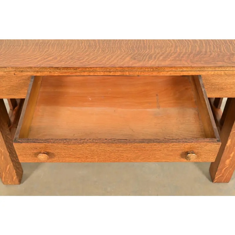Stickley Brothers Style Antique Mission Oak Arts & Crafts Writing Desk or Library Table, Circa 1900 - Image 6