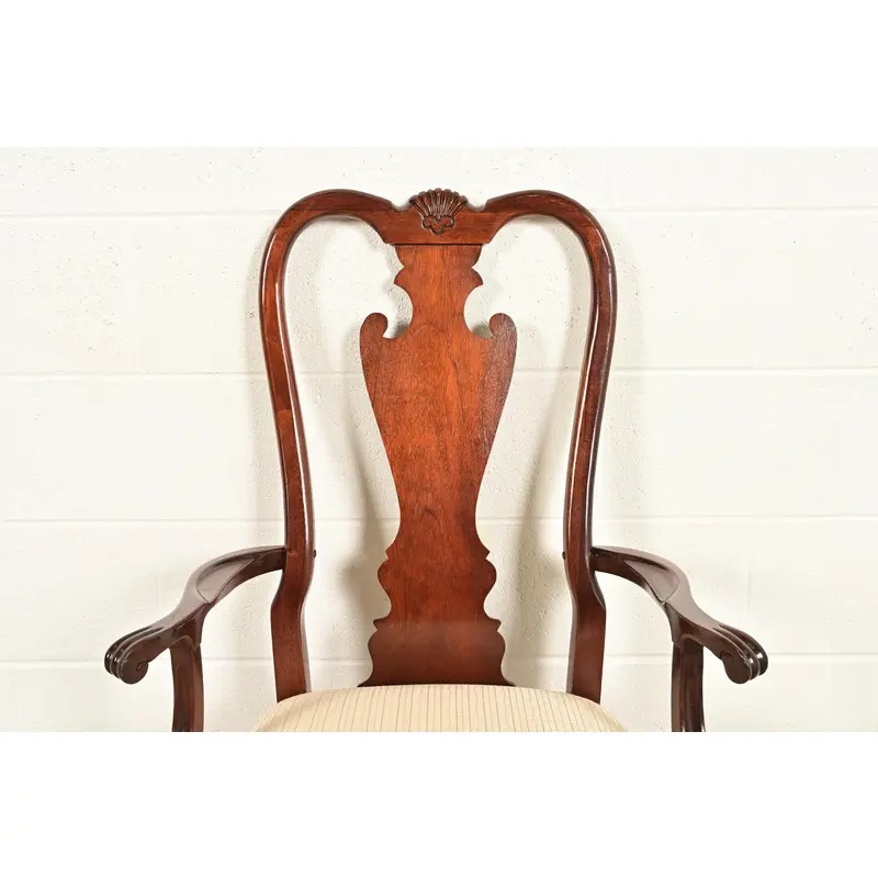 Thomasville Queen Anne Carved Solid Mahogany Armchairs, Pair - Image 6