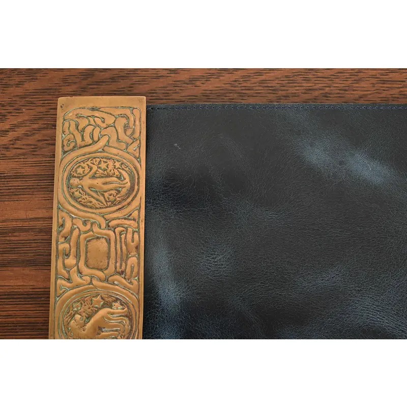 Tiffany Studios New York Zodiac Bronze Blotter Ends With Leather Desk Blotter - Image 6