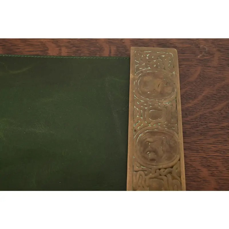 Tiffany Studios New York Zodiac Bronze Blotter Ends With Leather Desk Blotter - Image 6