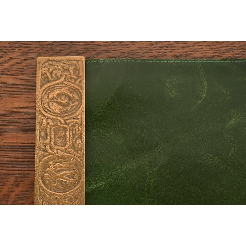 Tiffany Studios New York Zodiac Bronze Doré Blotter Ends With Leather Desk Blotter - Image 6