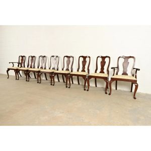Henkel Harris Queen Anne Solid Mahogany Dining Chairs, Set of Eight