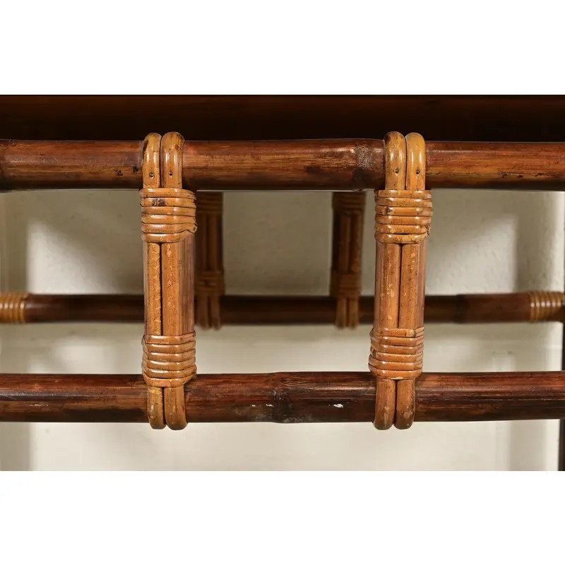 John Wisner for Ficks Reed Mid-Century Hollywood Regency Bamboo Rattan Tile Top Side Table, 1950s - Image 7