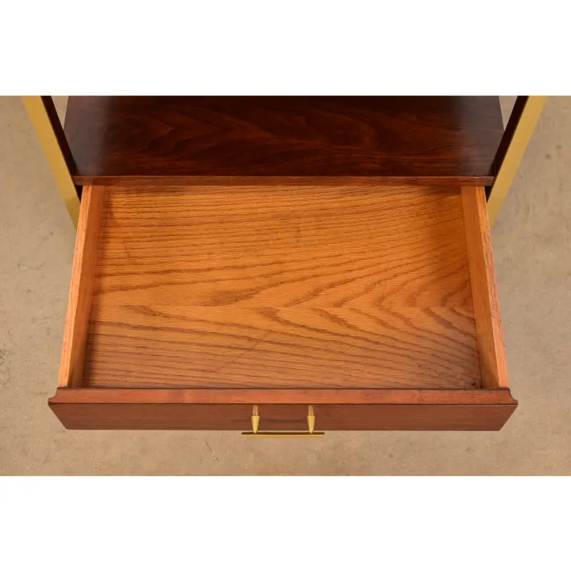 Paul McCobb for Calvin Furniture Linear Group Walnut Two-Tier Nightstand, Newly Refinished - Image 7