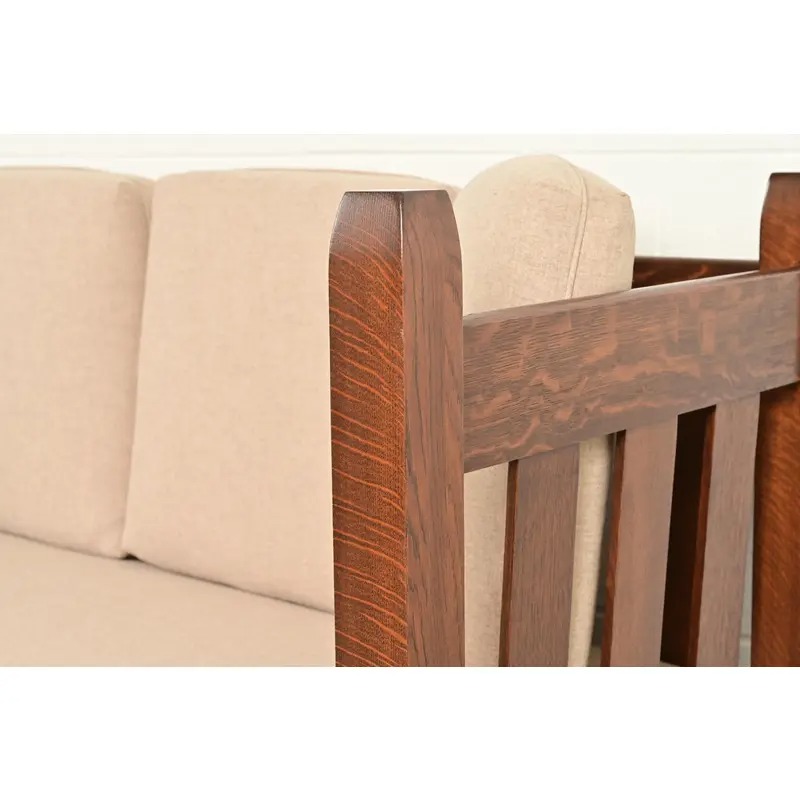 Stickley Brothers Antique Mission Oak Arts and Crafts Settle Sofa, Fully Restored - Image 7