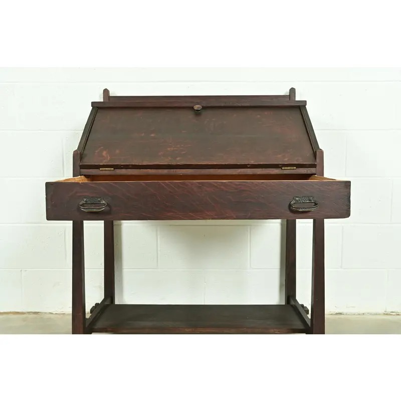Stickley Brothers Style Antique Mission Oak Arts & Crafts Drop Front Secretary Desk, Circa 1910 - Image 7