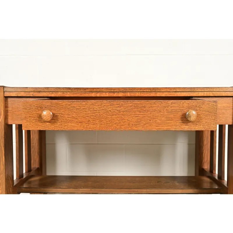 Stickley Brothers Style Antique Mission Oak Arts & Crafts Writing Desk or Library Table, Circa 1900 - Image 7