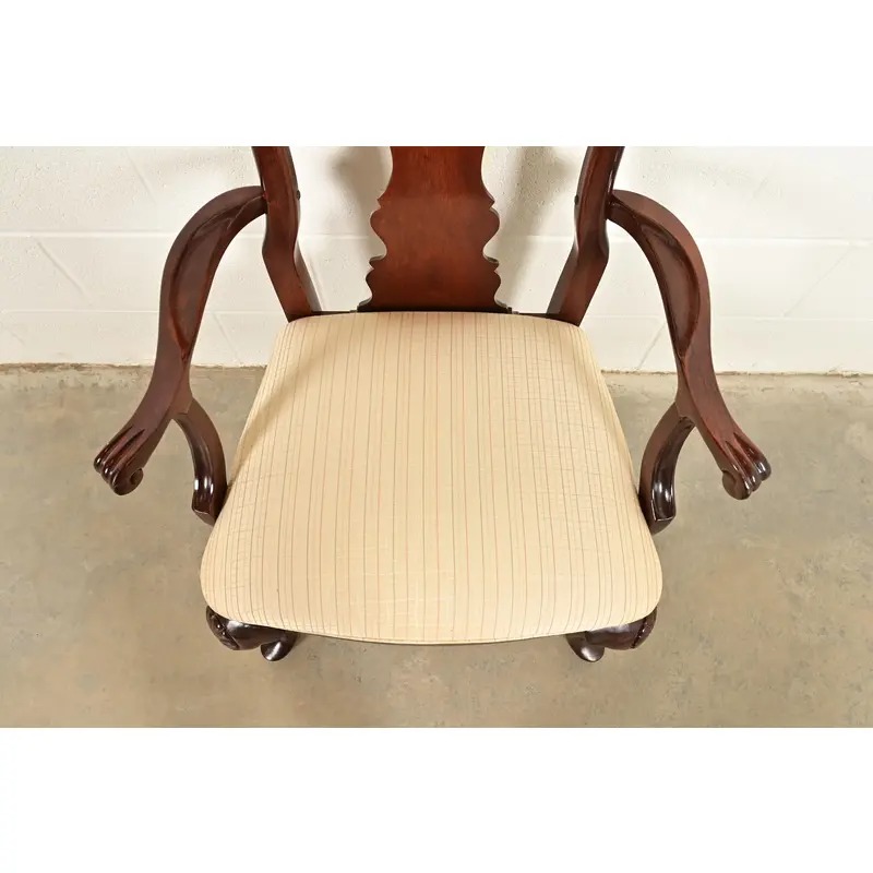 Thomasville Queen Anne Carved Solid Mahogany Armchairs, Pair - Image 7