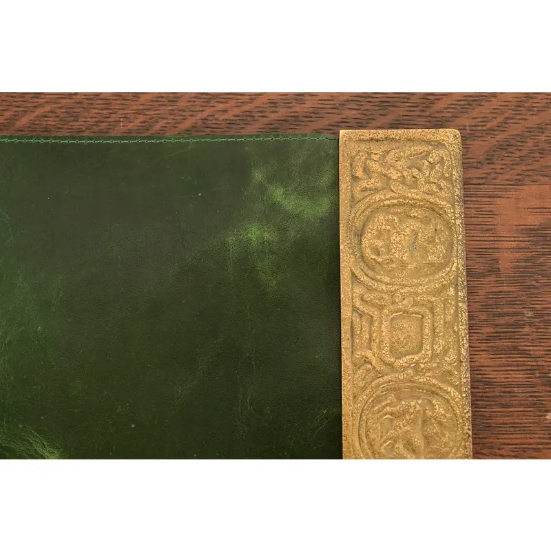 Tiffany Studios New York Zodiac Bronze Doré Blotter Ends With Leather Desk Blotter - Image 7