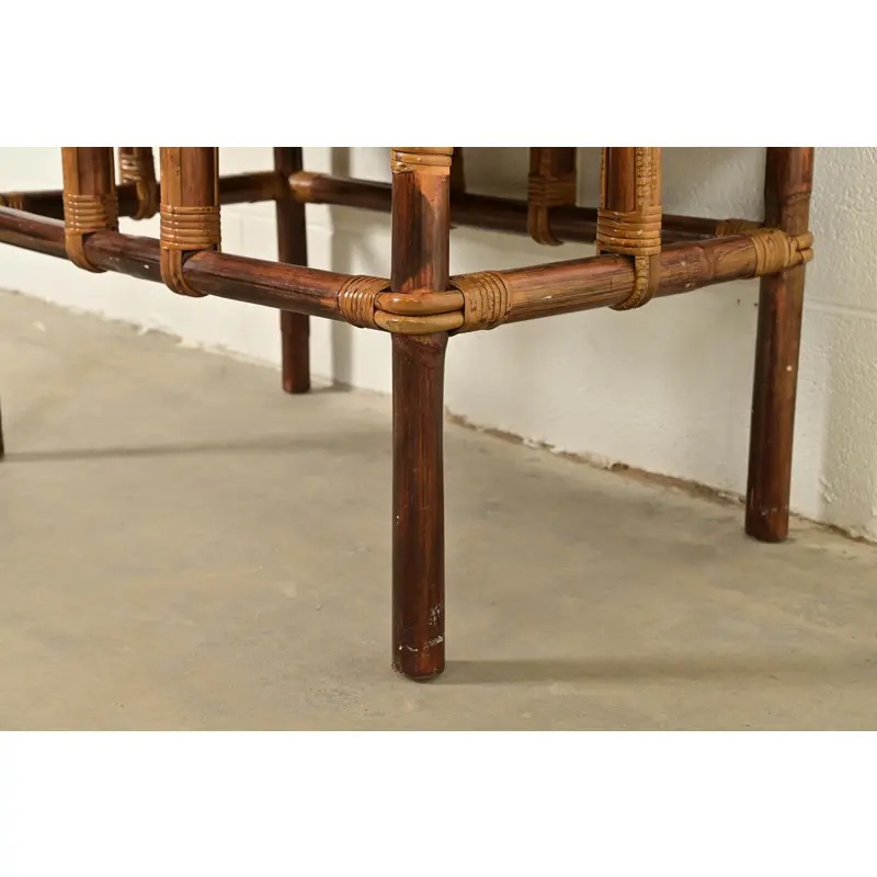 John Wisner for Ficks Reed Mid-Century Hollywood Regency Bamboo Rattan Tile Top Side Table, 1950s - Image 8