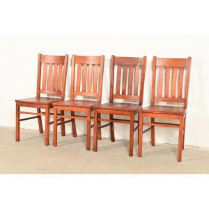 Limbert Style Antique Mission Oak Arts & Crafts Dining Chairs, Set of Four