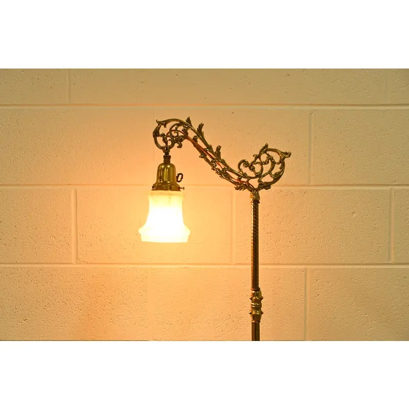 Antique Art Nouveau Brass Bridge Arm Floor Lamp - Image 9