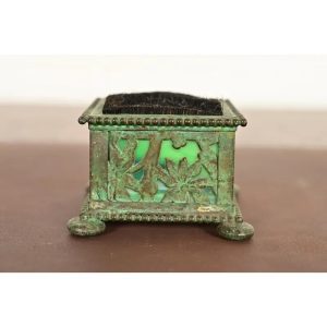 Apollo Studios New York Arts & Crafts Grapevine Pattern Bronze and Slag Glass Pen Brush