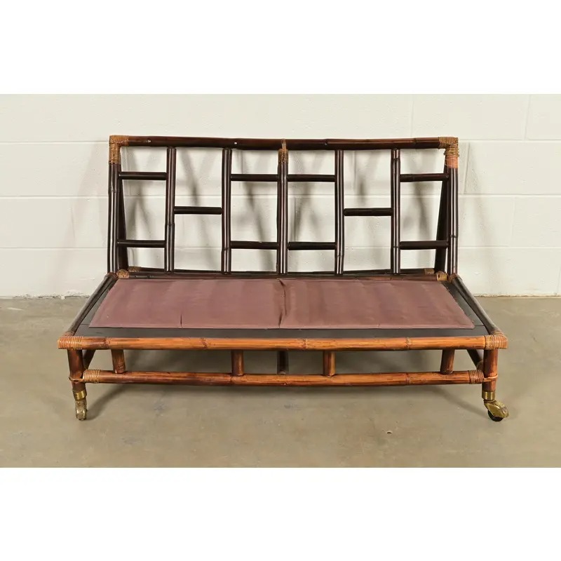 John Wisner for Ficks Reed Mid-Century Hollywood Regency Bamboo Rattan Loveseat, 1950s - Image 9
