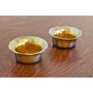 Louis Comfort Tiffany Favrile Iridescent Art Glass Salt Cellars, Pair