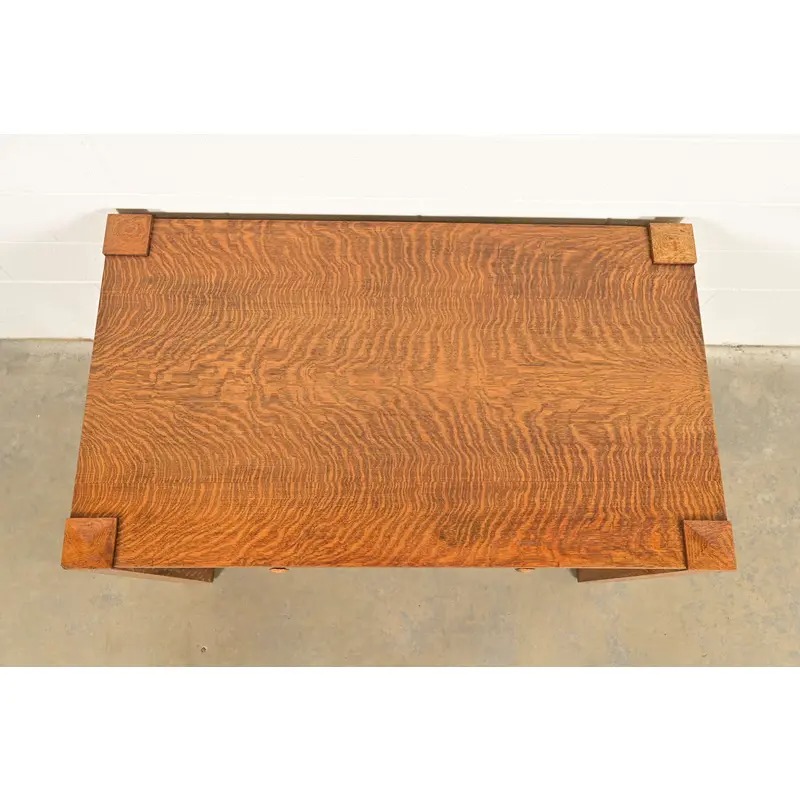Stickley Brothers Style Antique Mission Oak Arts & Crafts Writing Desk or Library Table, Circa 1900 - Image 9