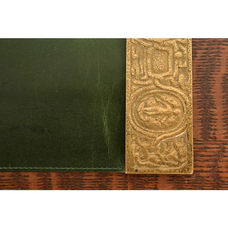 Tiffany Studios New York Zodiac Bronze Doré Blotter Ends With Leather Desk Blotter - Image 9