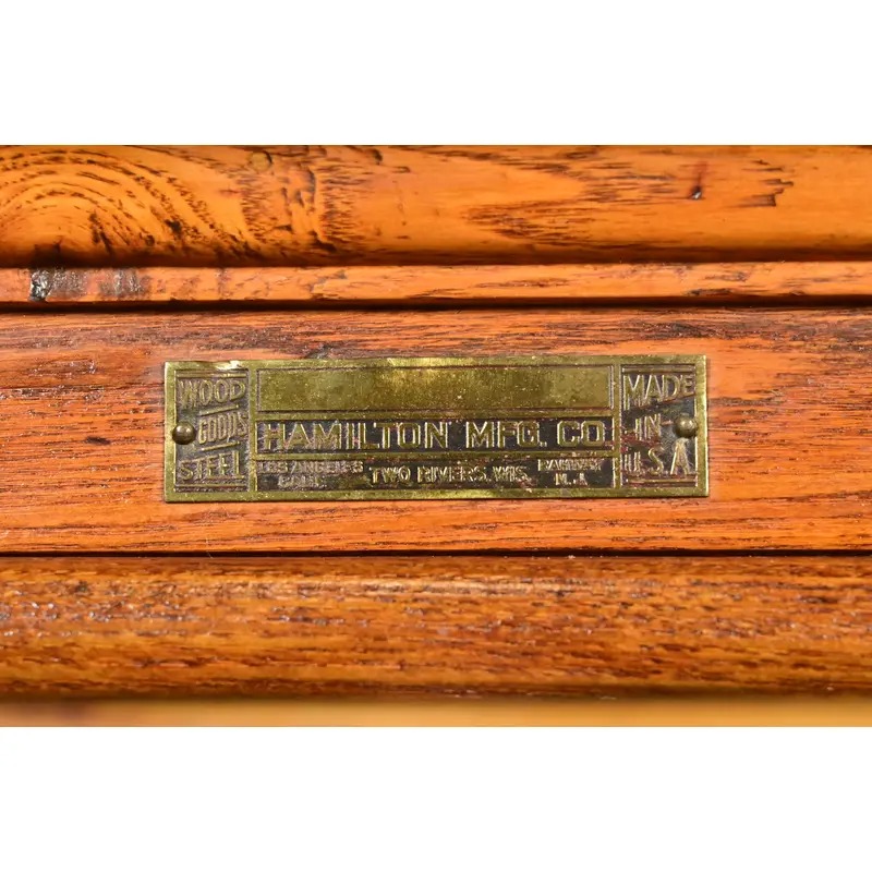 Antique Arts & Crafts Oak 31-Drawer Architect's Blueprint Flat File Cabinet by Hamilton, Circa 1900 - Image 10