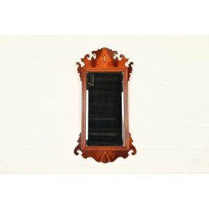 Baker Furniture Style Chippendale Carved Flame Mahogany Wall Mirror