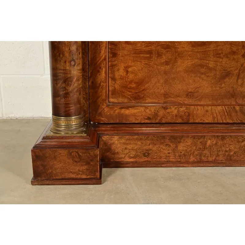 Baker Furniture Style French Empire Burl Wood Sideboard or Bar Cabinet With Mounted Ormolu - Image 10