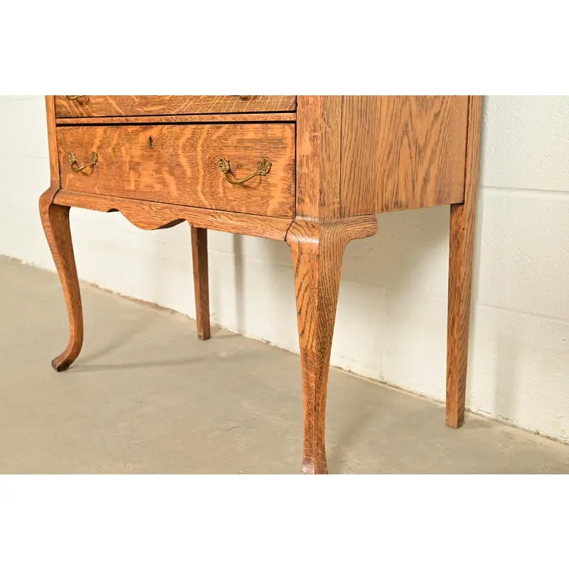 Berkey & Gay Style Antique Victorian Tiger Oak Slant Front Secretary Desk, Circa 1900 - Image 10