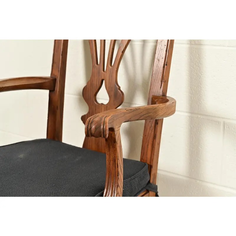 Henredon Georgian Carved Solid Oak Dining Chairs, Set of Eight - Image 10