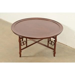 Michael Taylor for Baker Far East Collection Hollywood Regency Chinoiserie Burled Walnut Coffee Table, Newly Refinished