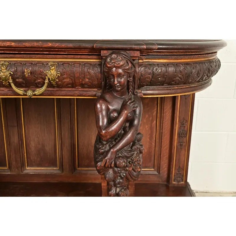R. J. Horner Renaissance Revival Ornate Carved Oak Sideboard or Bar Cabinet, Circa 1880s - Image 10