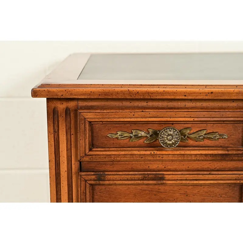 Sligh Furniture French Regency Louis XVI Carved Walnut Leather Top Writing Desk, Circa 1960s - Image 10