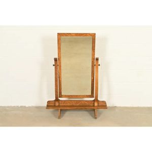 Stickley Style Antique Mission Tiger Oak Arts & Crafts Full Length Cheval Floor Mirror, Circa 1920s