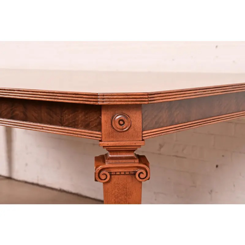 Theodore Alexander French Regency Louis XVI Burl Wood Dining Table, Newly Refinished - Image 10