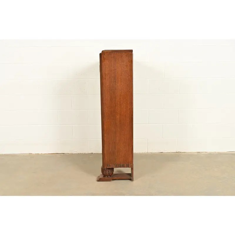 Antique English Art Deco Carved Oak Bookcase or Display Cabinet, Circa 1930s - Image 11