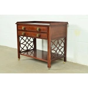Baker Furniture Historic Charleston Chippendale Carved Mahogany Rolling Buffet Server or Bar Cart