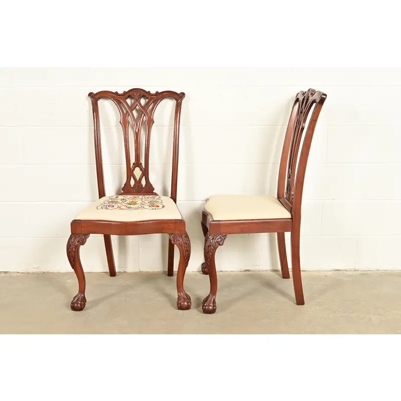 Baker Furniture Style Chippendale Carved Mahogany Side Chairs or Dining Chairs, Pair - Image 11