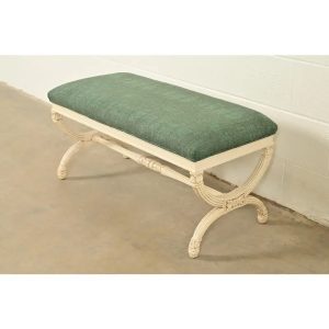 Baker Furniture Style Neoclassical Cream Lacquered Curule Window Bench