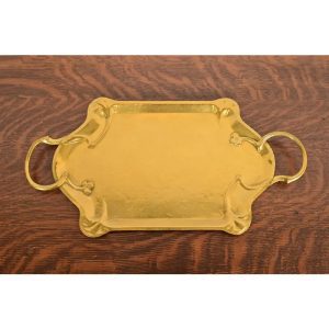 Liberty & Co. Style English Arts & Crafts Hammered Brass Handled Serving Tray