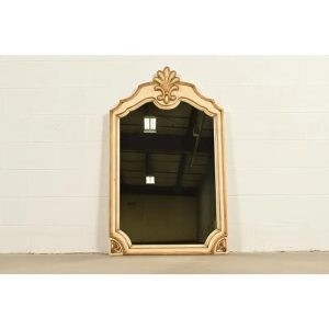 Romweber Hollywood Regency French Rococo Louis XV Cream Lacquered and Gold Gilt Wall Mirror, Circa 1960s