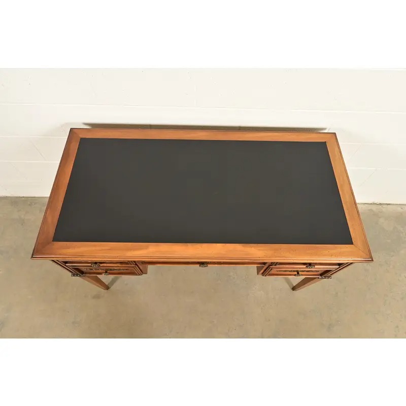 Sligh Furniture French Regency Louis XVI Carved Walnut Leather Top Writing Desk, Circa 1960s - Image 11