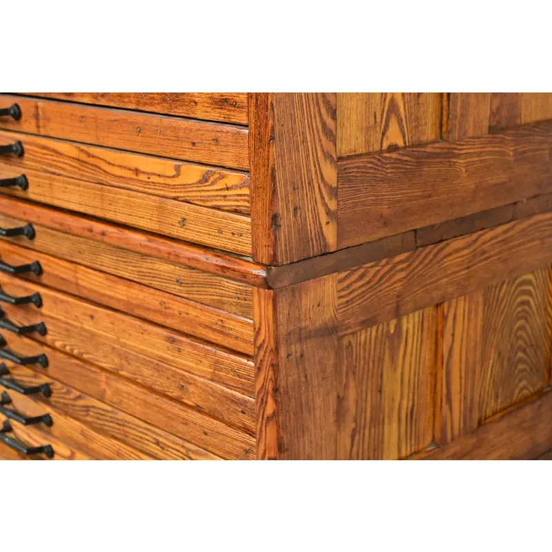 Antique Arts & Crafts Oak 31-Drawer Architect's Blueprint Flat File Cabinet by Hamilton, Circa 1900 - Image 12