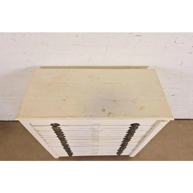 Antique Arts & Crafts White Painted 18-Drawer Flat File Printer's Cabinet, Circa 1900 - Image 12