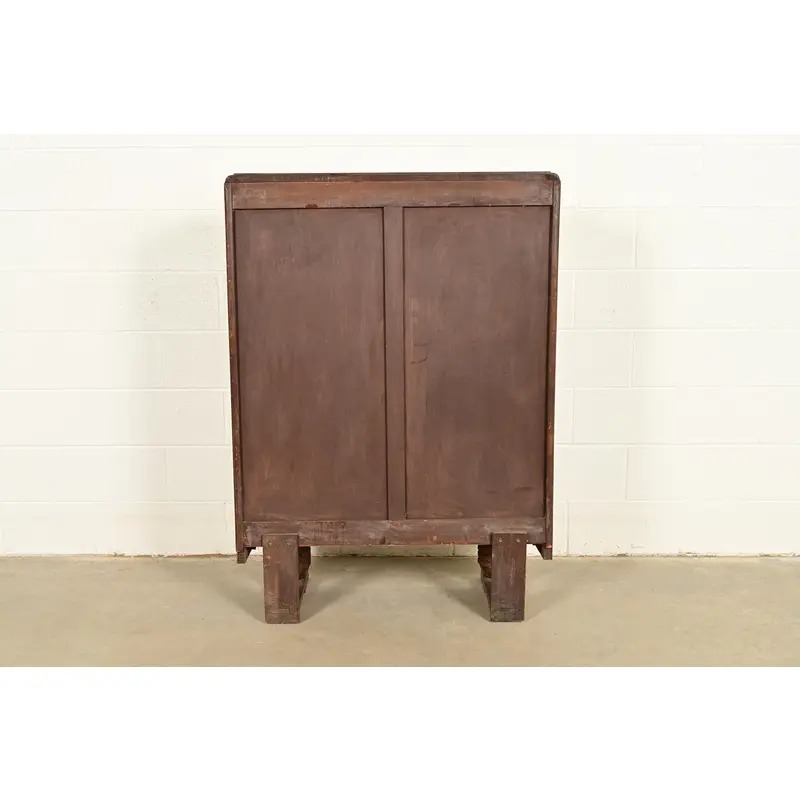 Antique English Art Deco Carved Oak Bookcase or Display Cabinet, Circa 1930s - Image 12