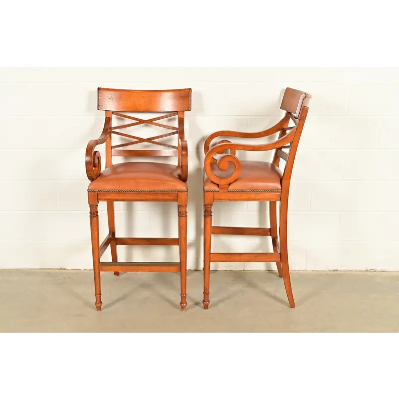Baker Furniture English Regency Carved Walnut Bar Stools, Pair - Image 12
