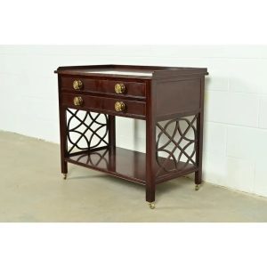 Baker Furniture Historic Charleston Chippendale Carved Mahogany Rolling Buffet Server or Bar Cart