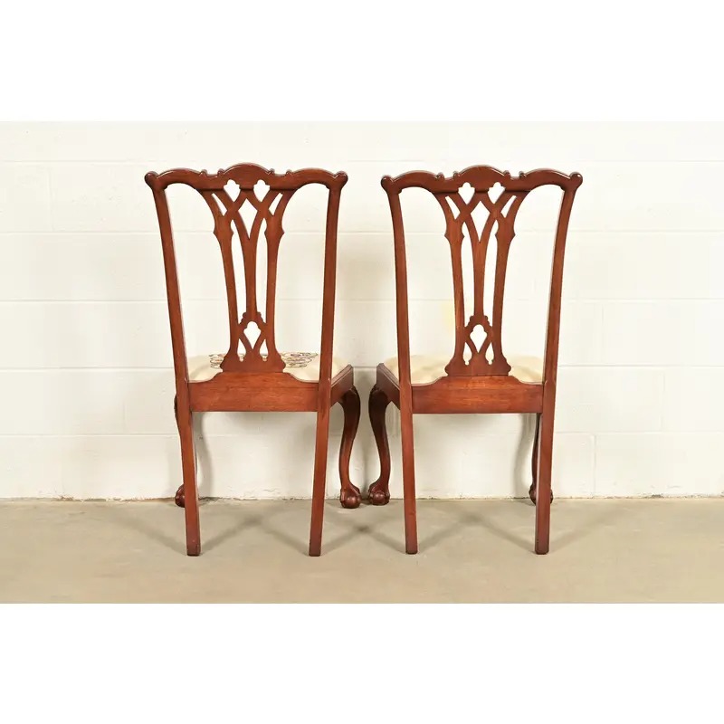 Baker Furniture Style Chippendale Carved Mahogany Side Chairs or Dining Chairs, Pair - Image 12