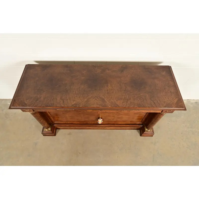 Baker Furniture Style French Empire Burl Wood Sideboard or Bar Cabinet With Mounted Ormolu - Image 12